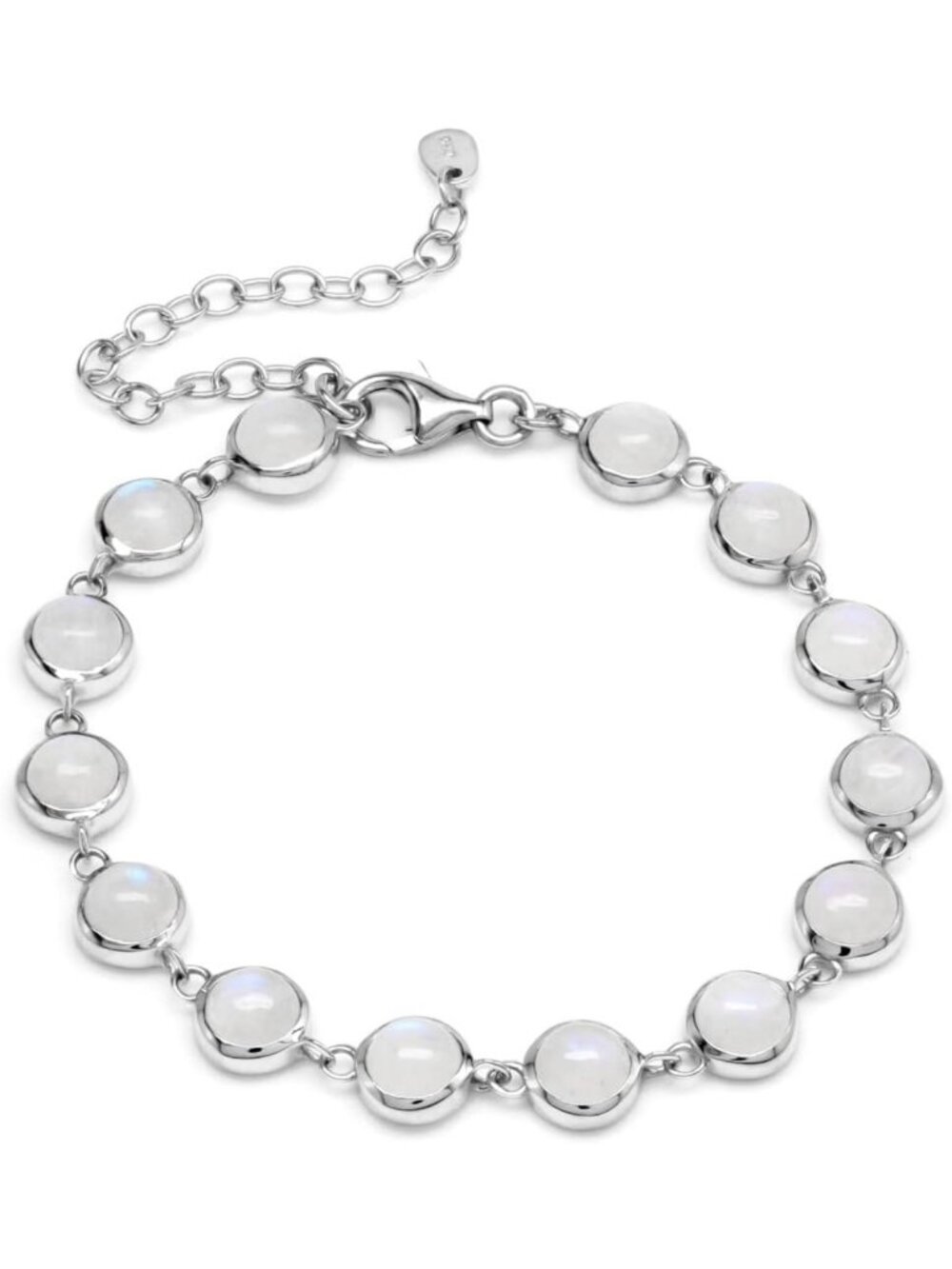 Adjustable 6-8.75 Inch Rainbow Moonstone 925 Sterling Silver Link Bracelet